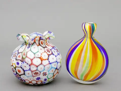 Vase, Italie, Murano, Fratelli Toso, Millefiori soufflé à la bouche, base avec rupture