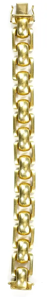 Náramek, článkový náramek, 585 žluté zlato, d. cca 19,5 cm. Zapínání s osmičkovou pojistkou.