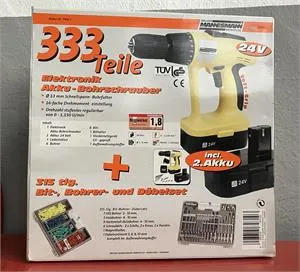 1 cordless drill/driver - 333 pieces + 315 pcs bit, drill and dowel set