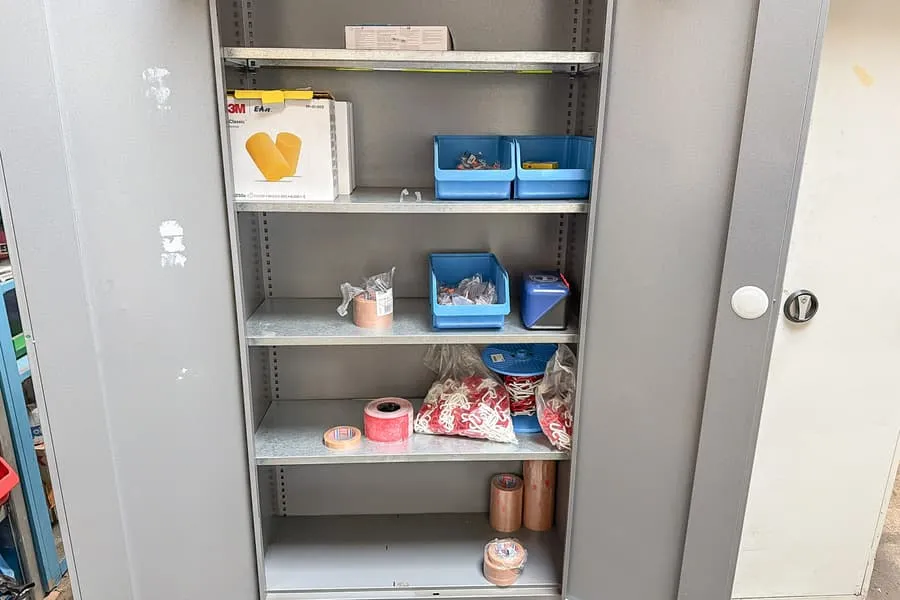 Cabinet contents: workshop supplies