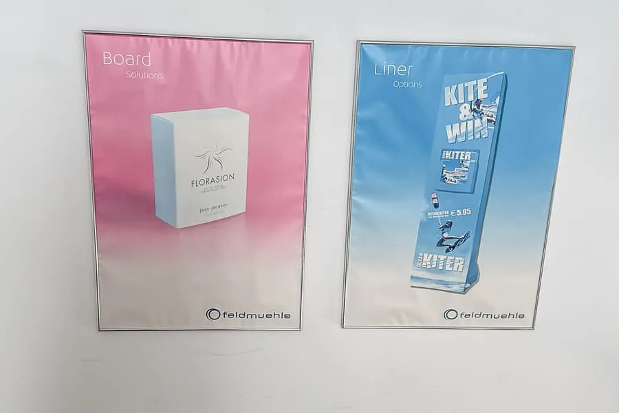 2 decorative posters "Feldmühle", framed