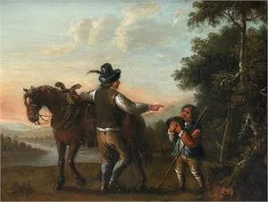 Biedermeier painting: Farmer with apprentice