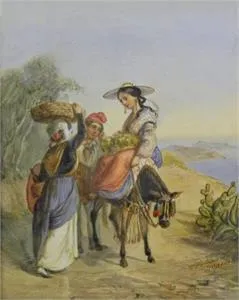 Ercole Trachel (1820 Nice - 1872 ibid.), "Paysans de Nice"