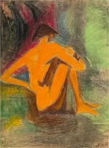 William Straube, Sitzender Akt in Orange