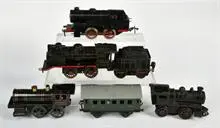 Märklin u.a., lot voie 0, 4 locos, wagons, tender