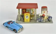 Station-service Shell, Schuco Replica moto & Minic cabriolet