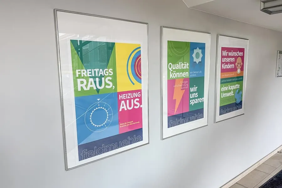 3 affiches décoratives "Feldmühle", encadrées